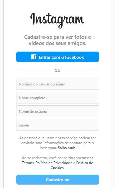 criar conta no Instagram