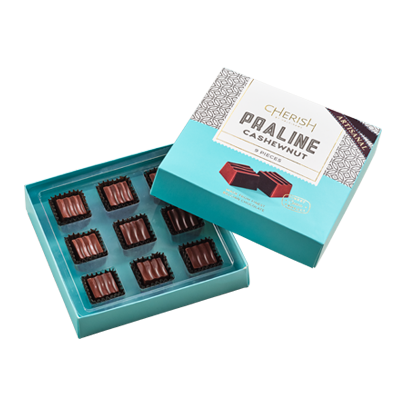 PRALINE CASHEW DARK CHOCO 9PCS 90gm