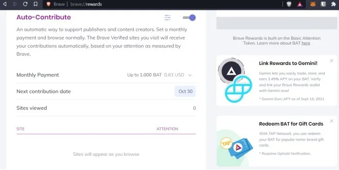 Brave Rewards Auto Contribute