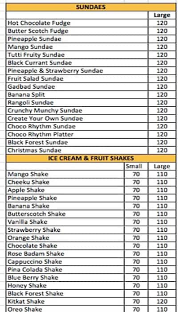 Frooti Ice Cream menu 