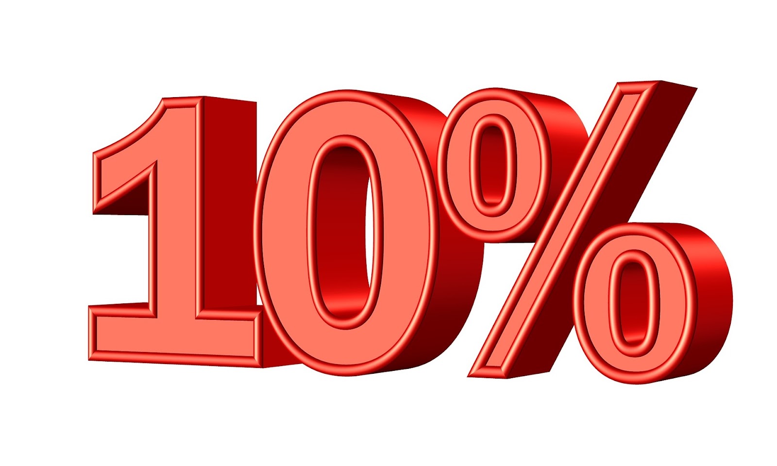 ten percent in red font