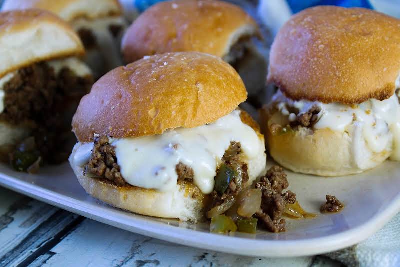 A Tray Full Of Philly Cheesesteak Sloppy Joes.