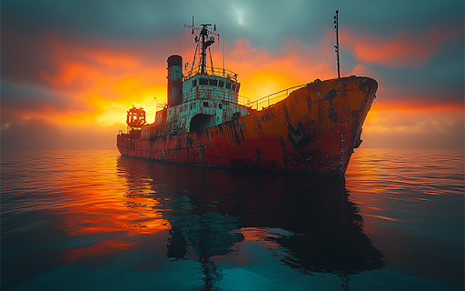 Ship Interface Gliding On The Water In The Sunset Light Preview 2