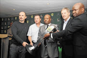 KE YONA: Orlando Pirates coach Vladimir Vermezovic, Bidvest Wits coach Gavin Hunt, divisional executive of marketing at Nedbank Nhlanhla Mbhele, Kaizer Chiefs coach Stuart Baxter and  Maritzburg United coach Steve Komphela during the  Nedbank Cup semifinal draw in Johannesburg yesterdayPhoto: Veli Nhlapo