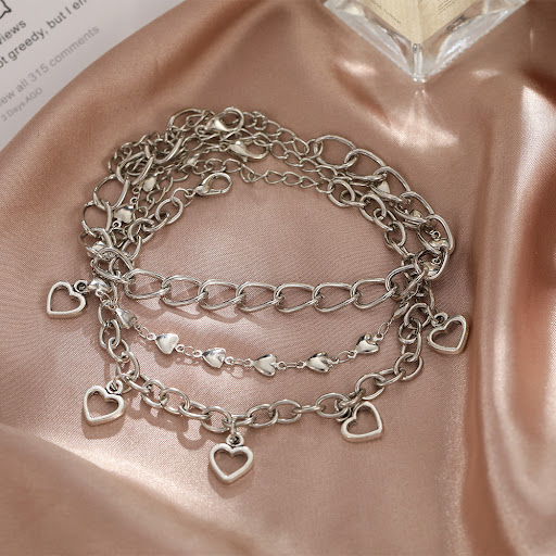Title 2, Heart-shaped Chain Love Heart Pendant Anklet 3-...