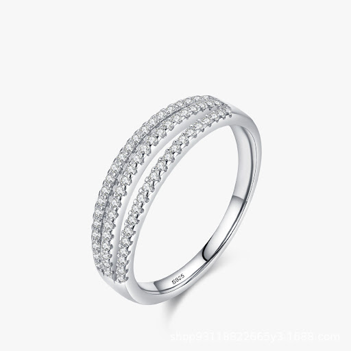 Title 4, Sterling Silver Line Row Diamond Ring for Women
