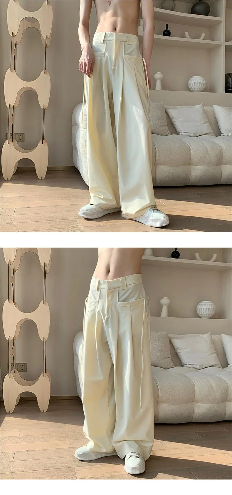 Title 3, Pantalon Large Homme en Soie Glacée Premium Sty...