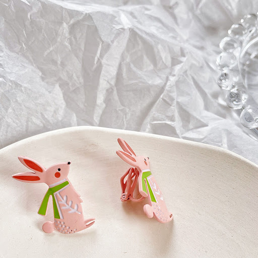 Title 3, Bunny Bowknot Earrings with Baked Lacquer Peach...