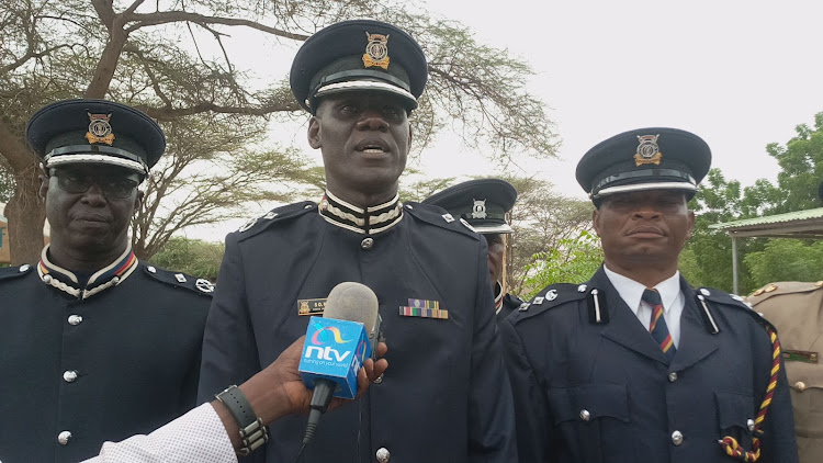 Turkana county police commander Samuel Ndanyi addresses the press in Lodwar