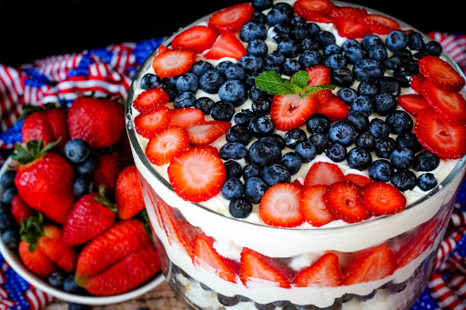 Patriotic Berry Trifle ready to be served.