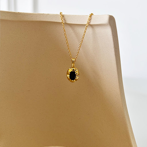 Title 6, S925 Sterling Silver Black Nano Stone Necklace,...