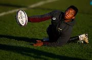 Sbu Nkosi of South Africa during the South African national men's rugby training session at Peffermill Playing Fields on November 09, 2021 in Edinburgh.