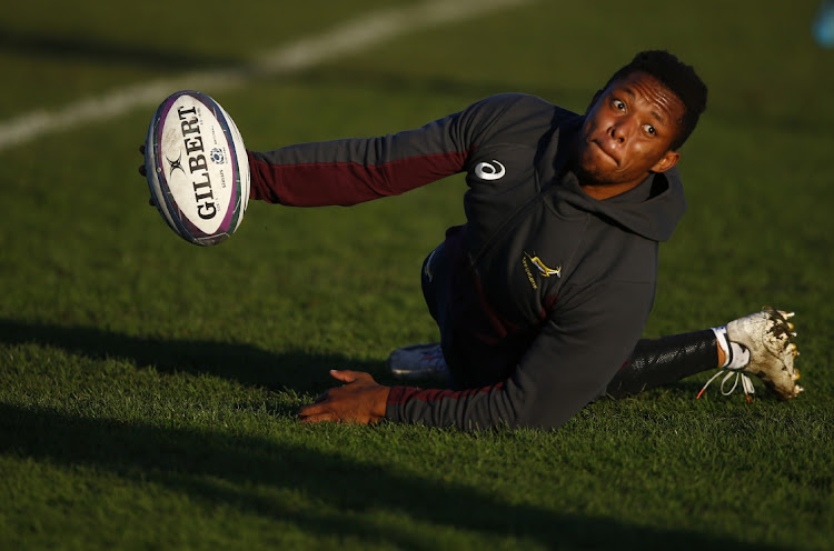 Sbu Nkosi of South Africa during the South African national men's rugby training session at Peffermill Playing Fields on November 09, 2021 in Edinburgh.