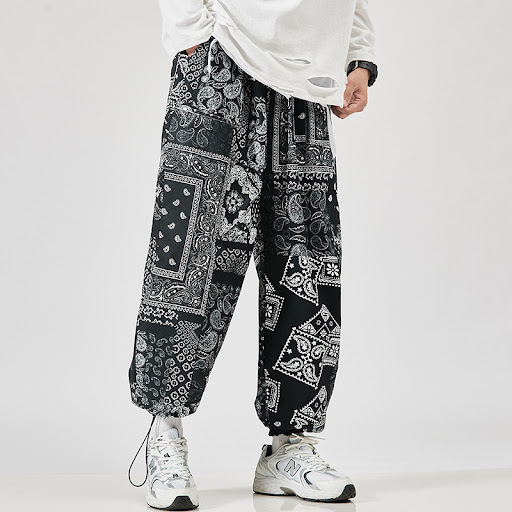 Title 1, Drawstring Cashew Flower Wide-Leg Harem Pants. ...