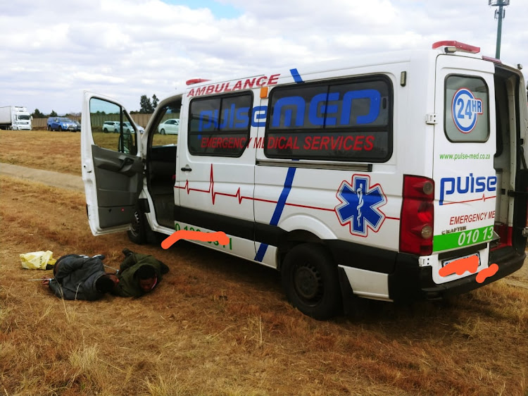 Police spokesperson, Captain Mavela Masondo said the team kept close observation along the freeway when they spotted three vehicles, including a marked ambulance, following the truck on the R59.