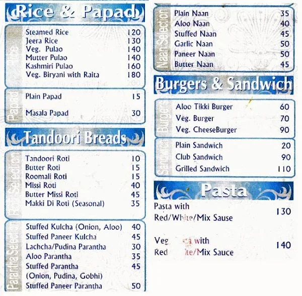 Singla's Sweets, Bakery & Restaurant menu 