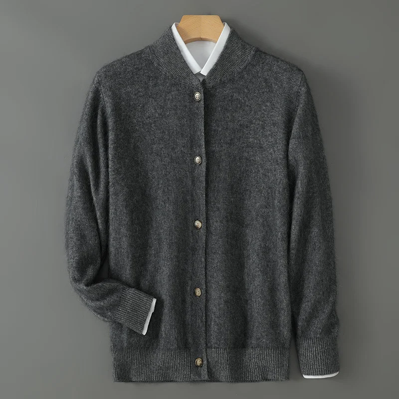 Maglione in angora senza pelo da uomo plus size, capospalla casual, morbido e caldo, ideale per un comfort rilassato e un look informale.
