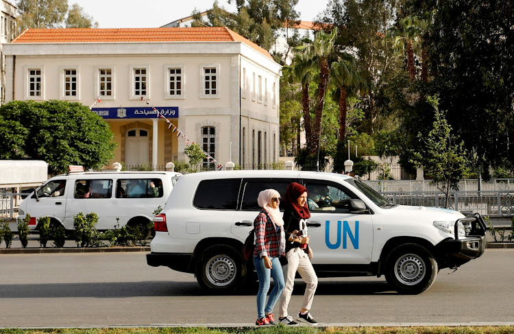 The United Nation vehicle carrying the Organisation for the Prohibition of Chemical Weapons (OPCW) inspectors is seen in Damascus, Syria April 17, 2018.