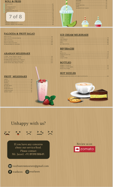 Watheen Multi Cuisine Restaurant menu 