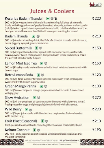 Fabcafe By Fabindia menu 