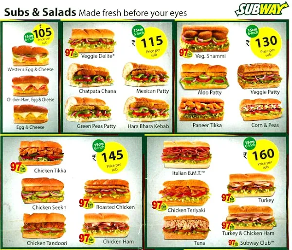 Subway menu 