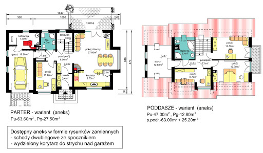 BW-03 wariant - Rzuty parteru i poddasza - propozycja adaptacji