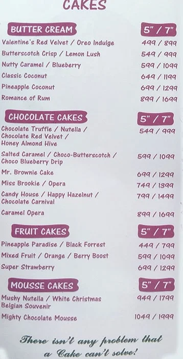 Bakefa Bakery menu 