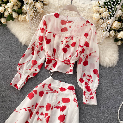 Title 31, Printed Short Chiffon Shirt with Split Half Ski...