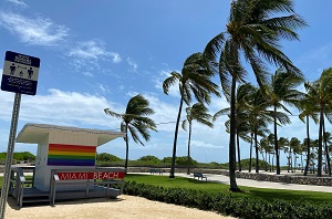 Palm trees bend in the winds preceding Hurricane Isaias in Miami Beach, Florida, US August 1, 2020.