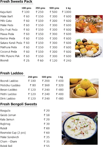 Man Mohan Mithai menu 