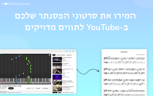 PianoConvert - מווידאוי פסנתר ב-YouTube לתווים מוזיקליים
