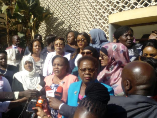 Women MPs addressing the media at Parliament buildings after the third gender bill was defeated for the fourth time on February 27, 2019. /Moses Odhiambo