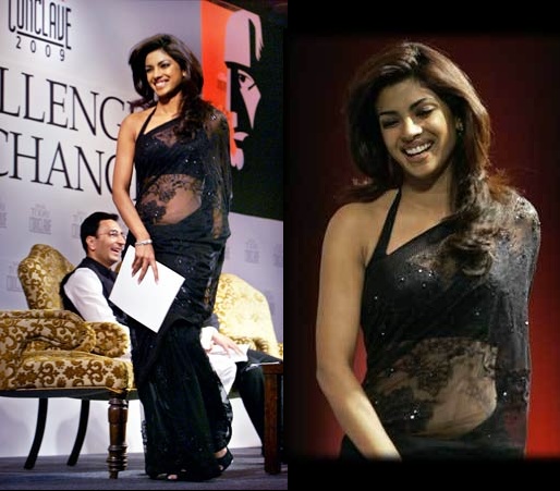 Priyanka Chopra navel in saree, Priyanka Chopra black saree