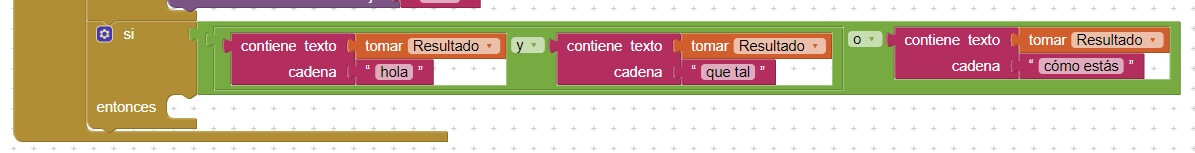 bloques lógicos "Y" o "O" con las palabras clave que se pueden encontrar en una frase AI2