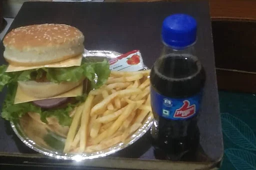 Maharaja Chicken Burger With French Fries And Cold Beverage Meal