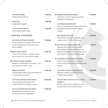 Social Knights menu 