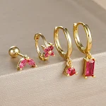 E1608 Gold Rose Red Stone 4PCs