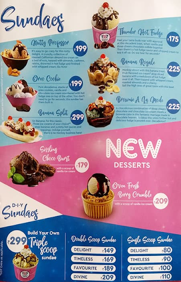 Baskin Robbins menu 