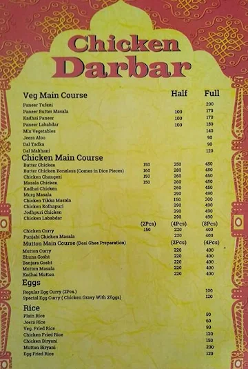 Chicken Darbar menu 