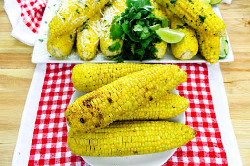 Corn on the cob grilled three ways.