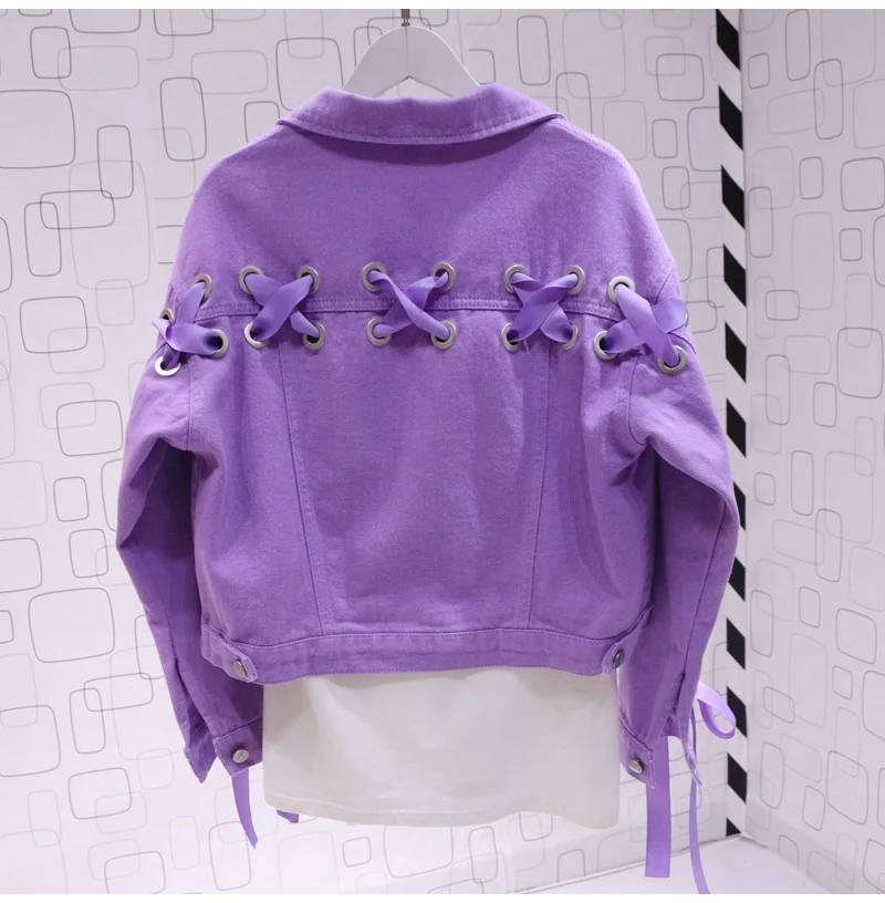 Title 5, Veste courte en jean violet avec nœud papillon ...