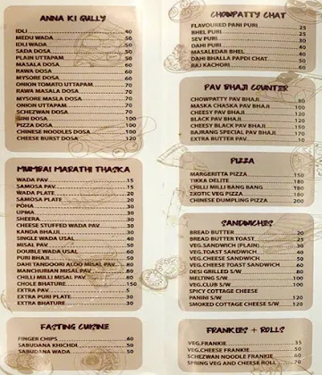 Taste Hub menu 