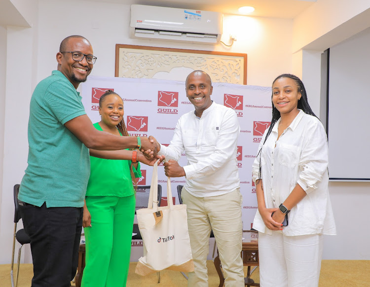 Parliament John Kiarie (at the center) with Tiktok staff members after a media training session with the Kenya Editors Guild members in Mombasa