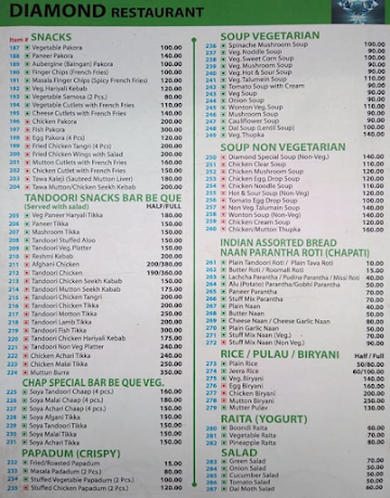 Diamond Restaurant menu 