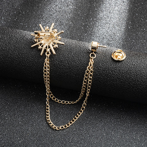 Title 4, New Mens Suit Brooch Octagonal Star Chain Tass...