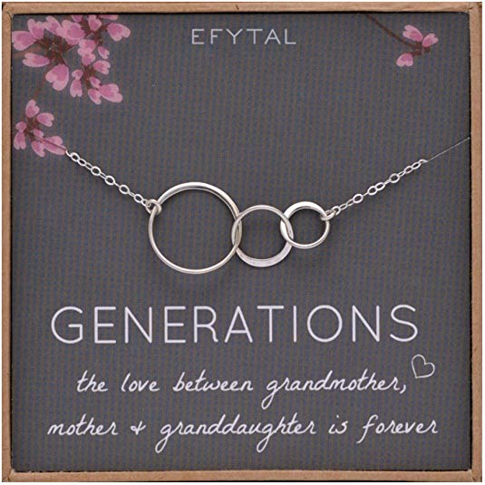 EFYTAL Generations Necklace for Grandma Gifts - Sterling Silver Mom Granddaughter Mothers Day Jewelry Birthday Gift