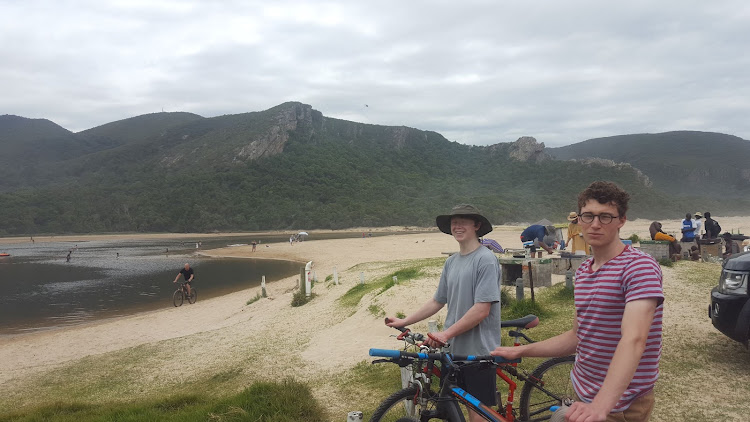 Bikes are the ideal mode of transport in Nature’s Valley. Jude, left, and Ben Rogers are pictured here at the Groot River Estuary