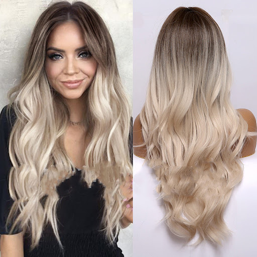 Title 1, Gradient Golden Long Curly Hair Synthetic Headg...