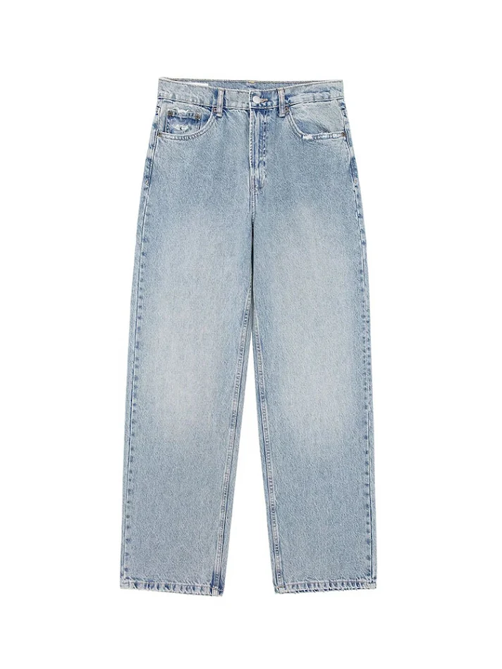 Ženske nove američke retro pantalone visokog struka, ravnih nogavica i oštećene. Klasičan stil sa modernim obrtom. Idealne za svakodnevni, opušteni izgled.