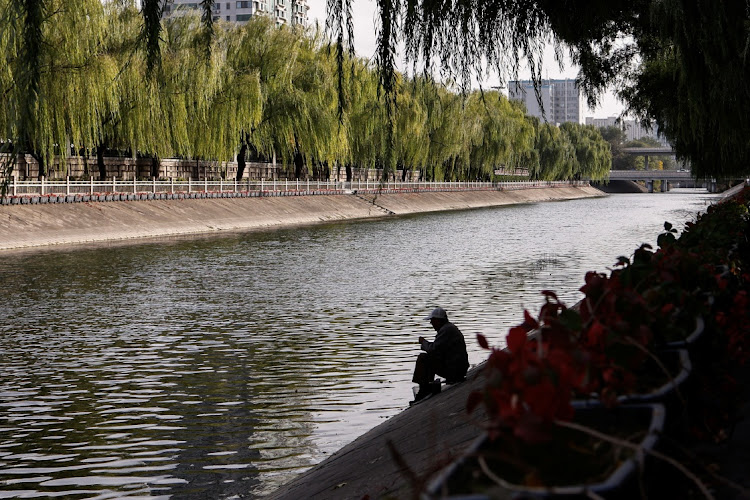 A man sits by a river on an autumn day in Beijing, China on November 3 2023. Picture: REUTERS/Tingshu Wang